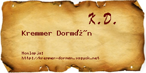 Kremmer Dormán névjegykártya